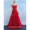 Alibaba Elegante Long New Designer Red Color Beach Tulle e Lace Vestidos de noite ou vestido de dama de honra Heavy BEaded LE38